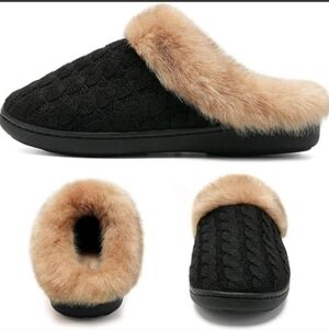 New Cable Knit Faux Fur Cuff Slippers